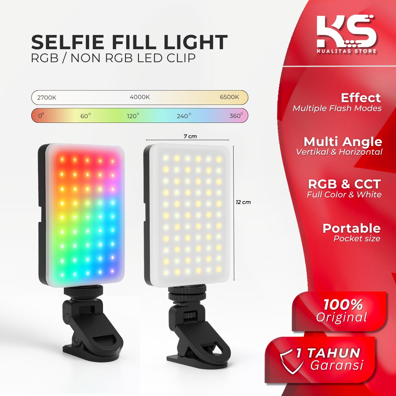 Lampu Selfie Portable RGB LED Full Color Multi Modes / Lampu Mini Jepit Handphone Kamera Laptop Serbag…