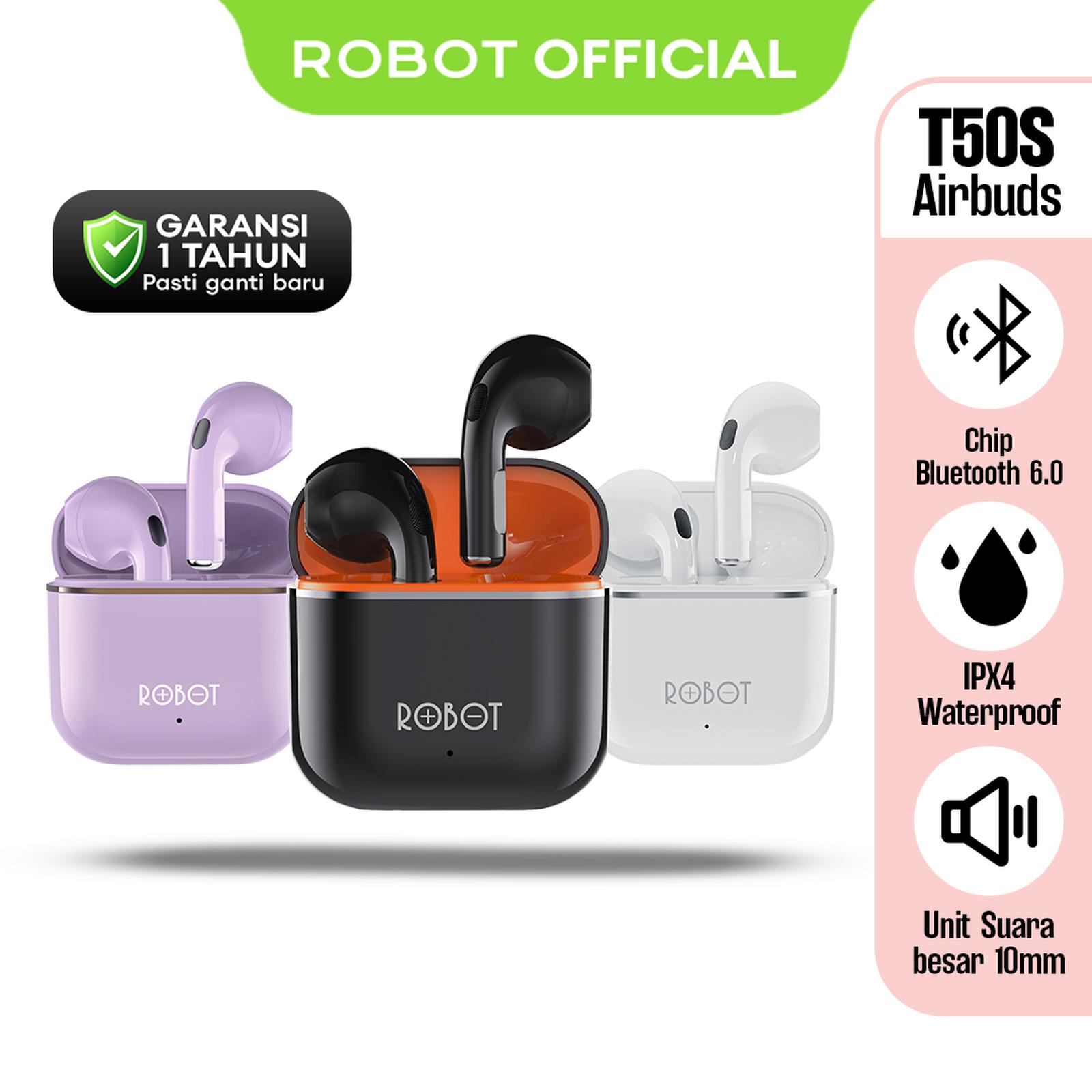 ROBOT TWS Wireless Earphone Airbuds T50S Original Bluetooth 6.0 True Wireless Headset Bluetooth Earbud…