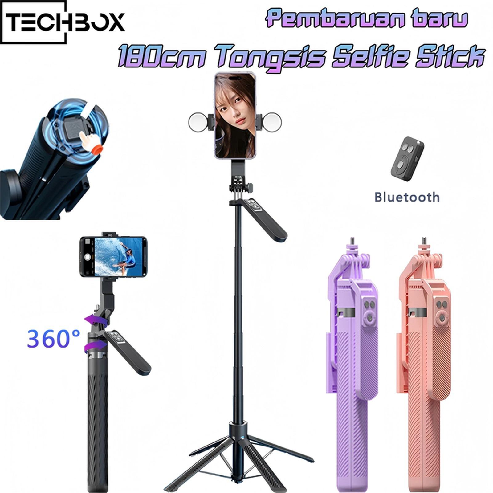 Tech Tongsis Tripod Paduan aluminium Bluetooth Selfie Stick 4-leg stand Remote Tripod HP Kamera DSLR Tโฆ