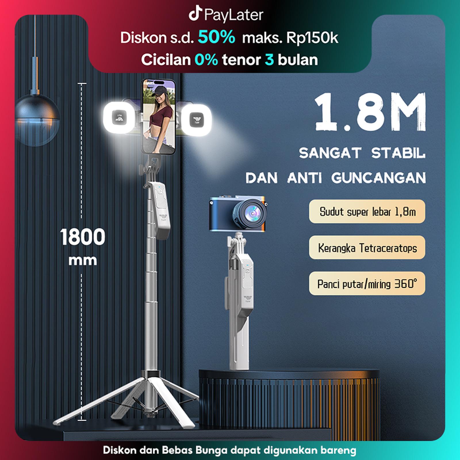 TNW S30 Tongsis Tripod Bluetooth 1.8m Fill light Tongsis Tripod Remote Tongsis hp Selfie Stick Bluetoo…