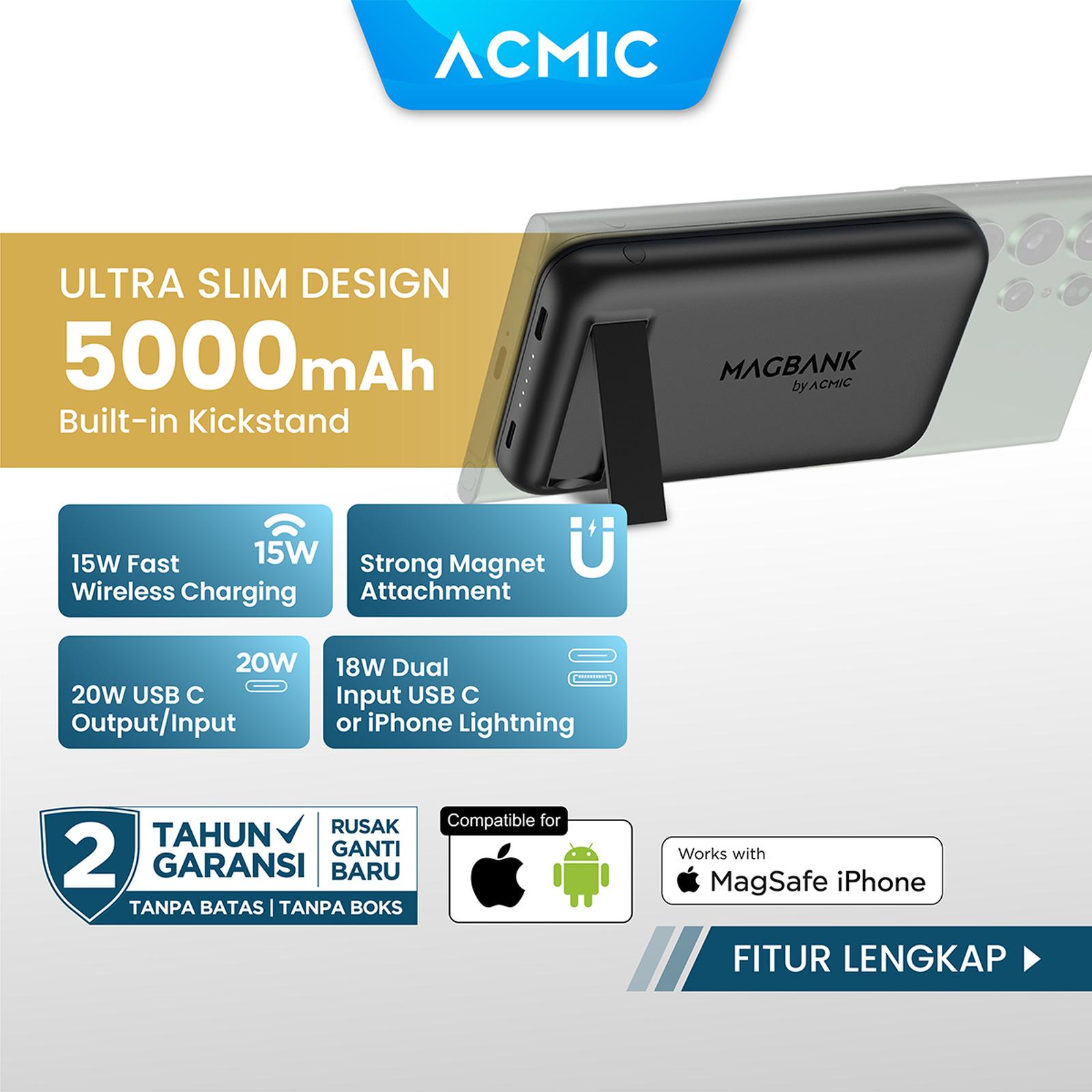 ACMIC MAGSAFE 5000mAh Powerbank Wireless 20W Fast Charging Compatible for iPhone - 5000 MintGreen, No…