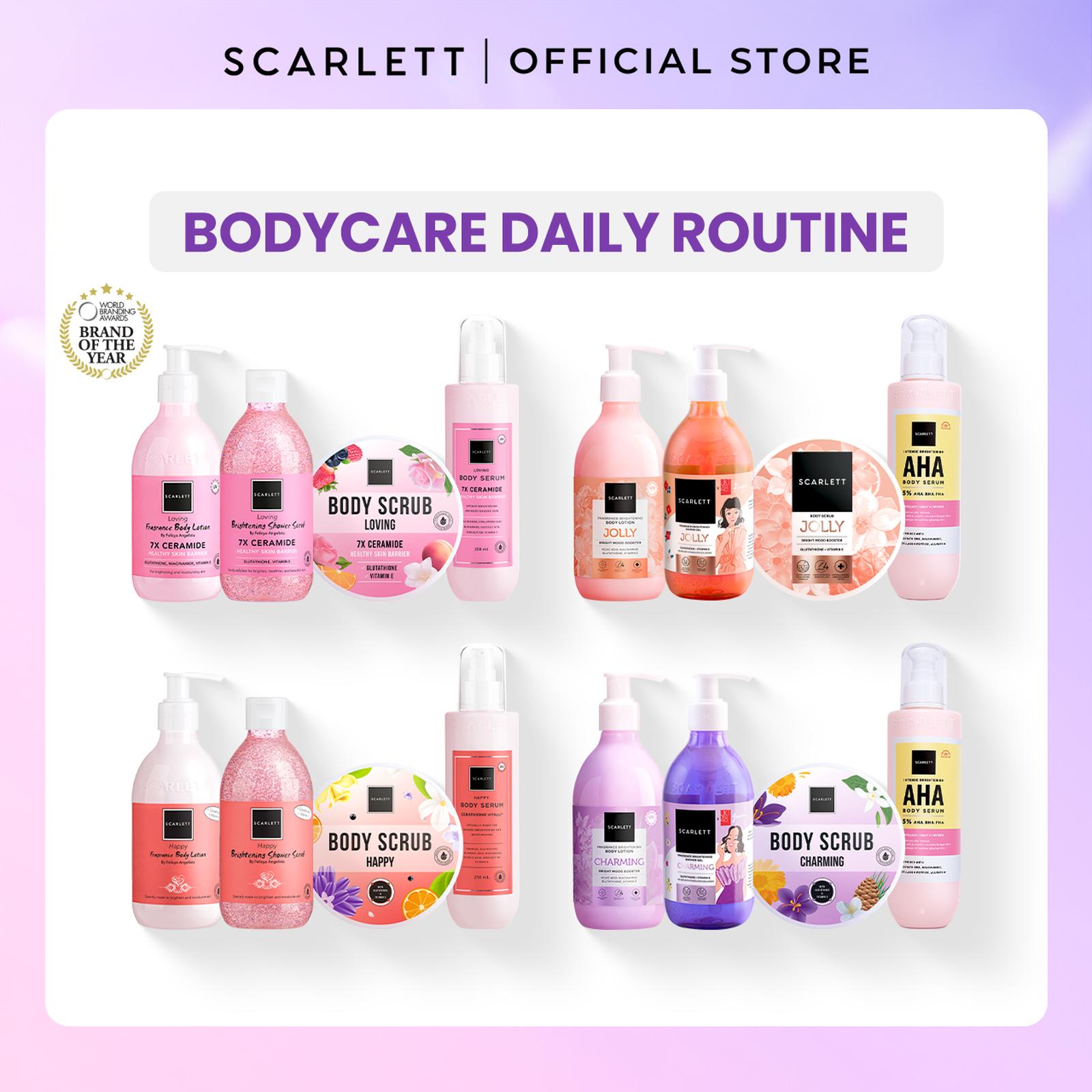 SCARLETT 4in1 Bodycare Daily Routine Body Scrub + Shower Scrub + Body Serum + Body Lotion Paket Sehari…