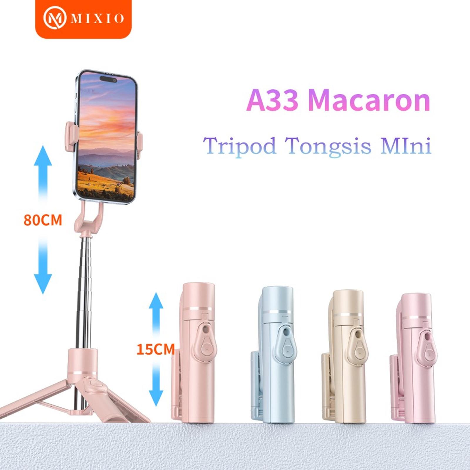 MIXIO A33 MACARON 80CM Tripod Tongsis Bluetooth Mini Selfie Stick - A33 Shrimp Pink