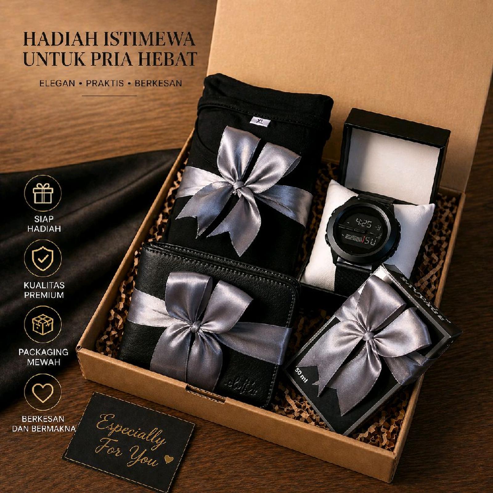 GIFTBOX KADO COWOK KAOS POLOS JAM ANTI AIR HAMPERS KADO ULANG TAHUN ANNIVERSARY wisuda Watches Pria Ru…