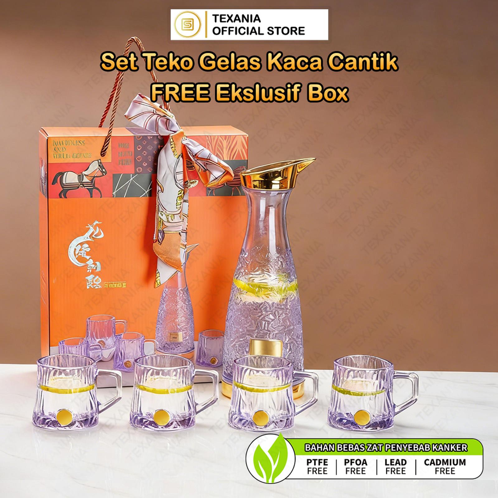 (ISCHAINDYOFC) TEXANIA HAMPERS - KADO - Set Teko Gelas Kaca Premium Elegan – Free Box Eksklusif - PO