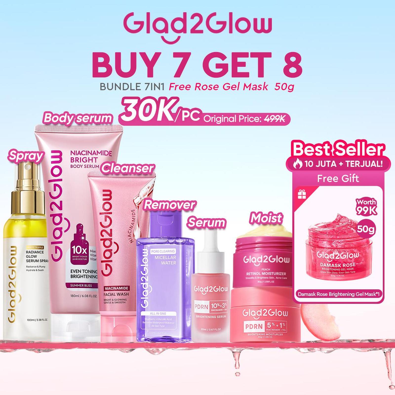 [Hemat] Glad2Glow 6in1 Super Glow Set -Niacinamide Body Serum+Niacinamide Cleaser+Brightening Moisturi…
