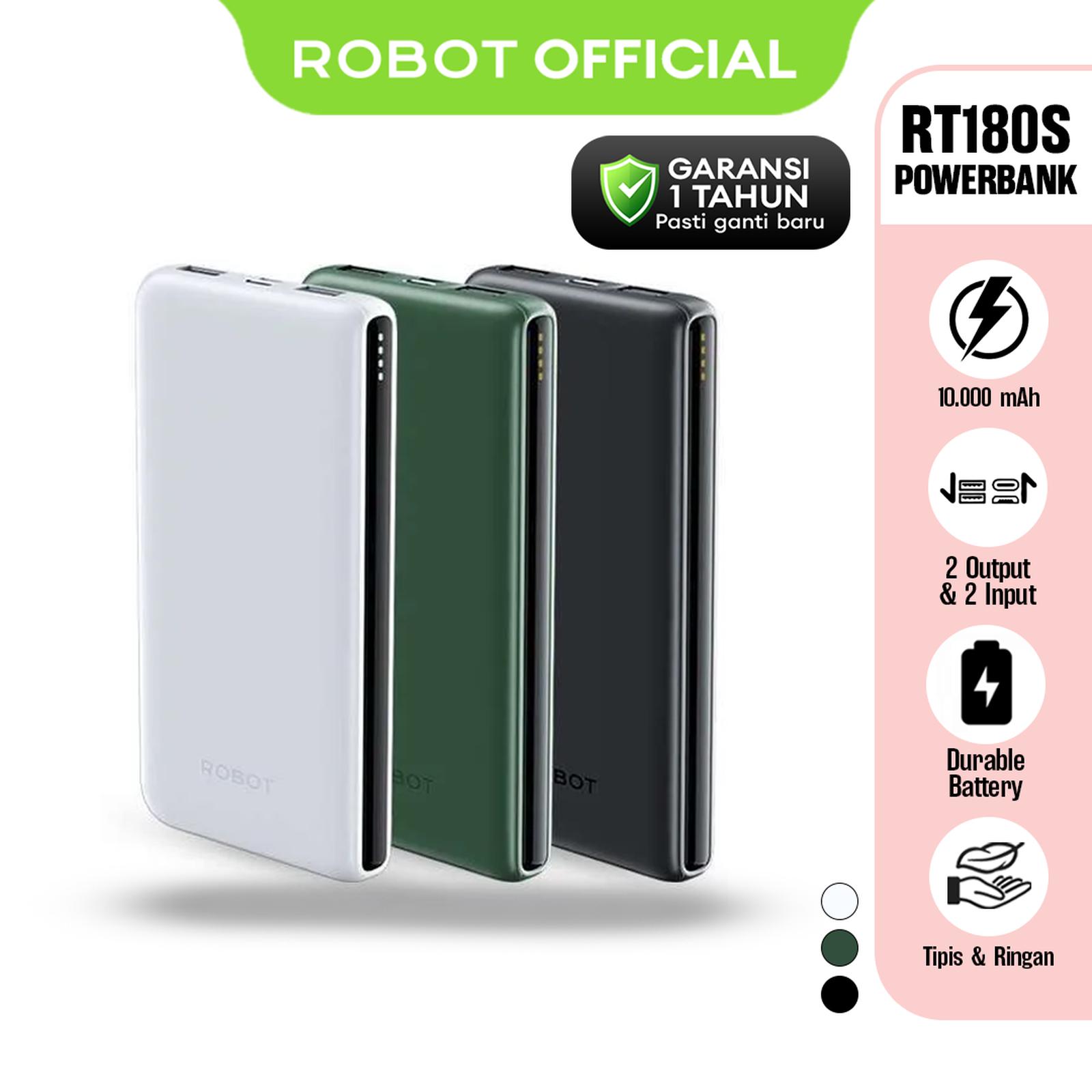 ROBOT Powerbank 10000mAh 3 Output Dual Input Type-C Power bank RT180S 12W Android/iPhone - Garansi 1 Tโฆ