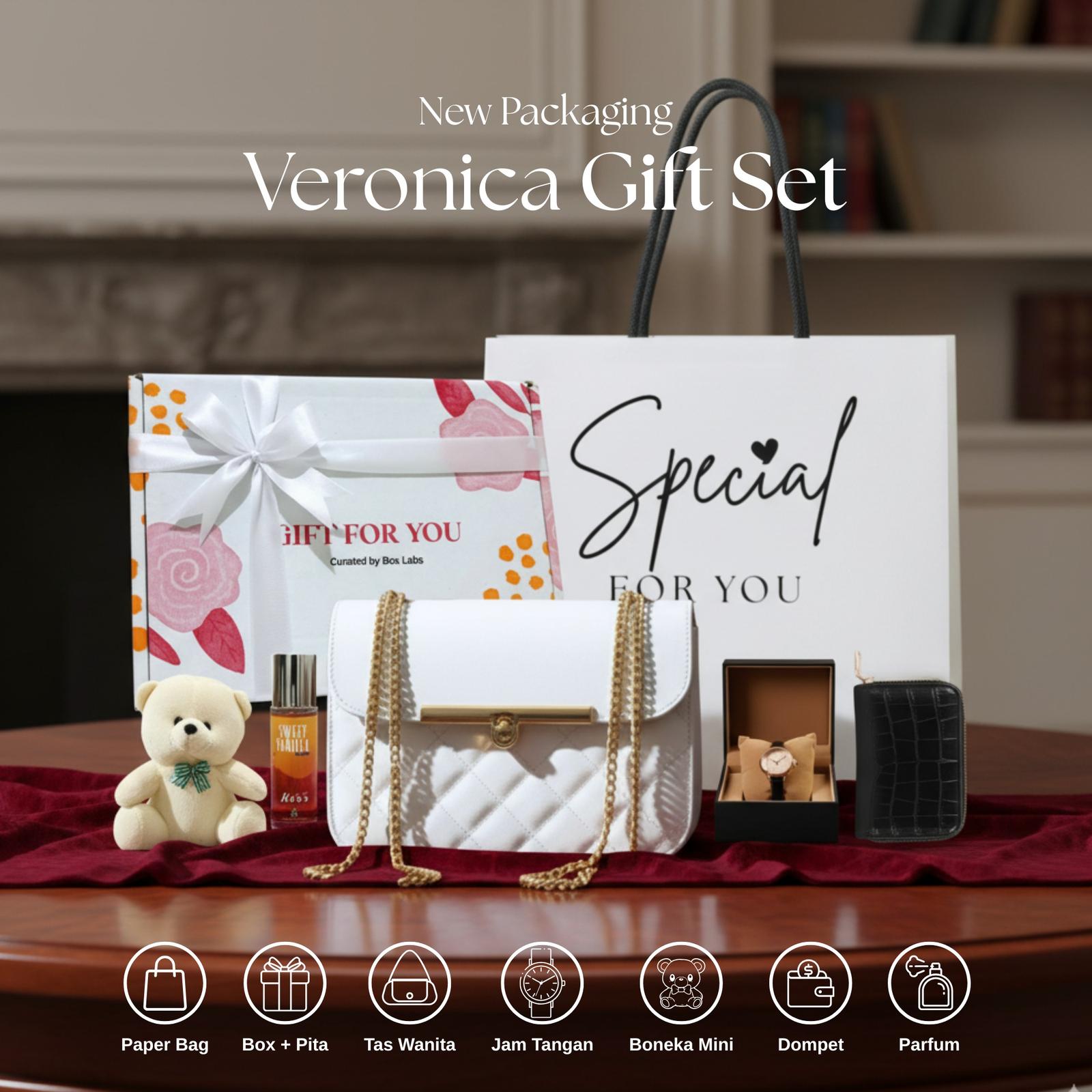 Veronica hadiah Set - 1 Set Kado Ulang Tahun Tas Cewek Lengkap dengan Tas Selempang Hitam Putih, Jam Tβ¦