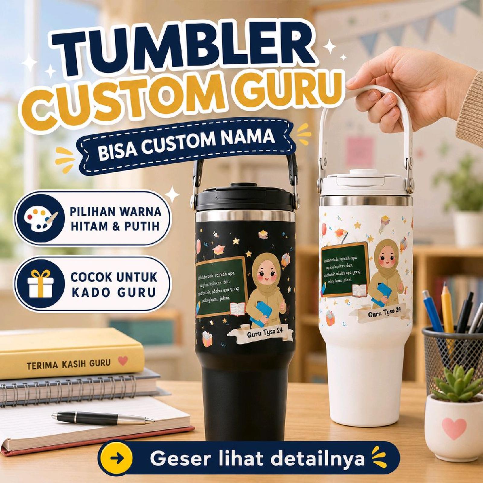 Tumbler Custom Nama Hadiah Hari Guru - Botol Minum Kado Unik Spesial Tumblr Tyso Bisa Request Nama dan…