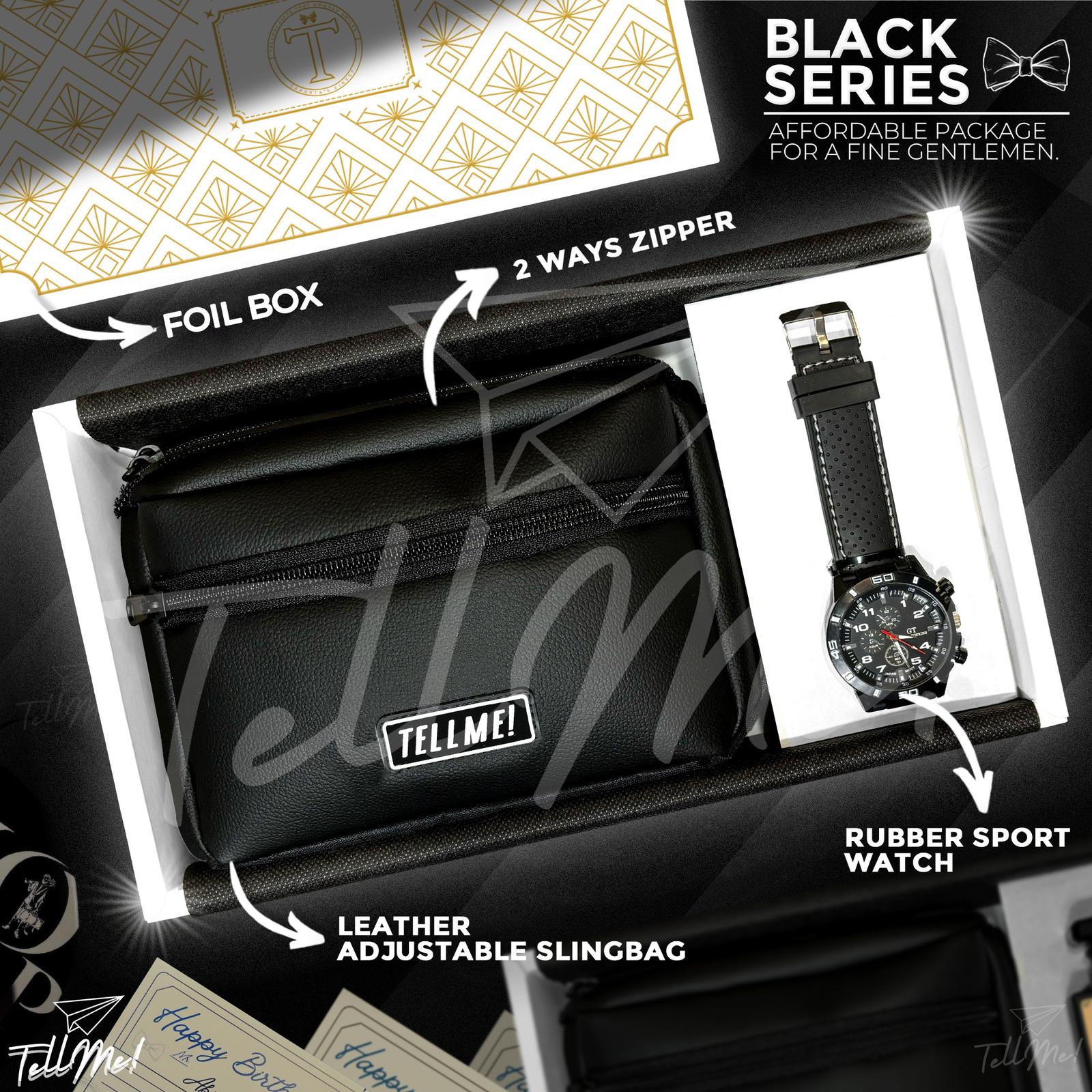 Hampers Cowok hadiah Set Kado Sling Bag Dompet Parfum Jam Custom Kartu Ucapan - Janggo, Happy Birthday…