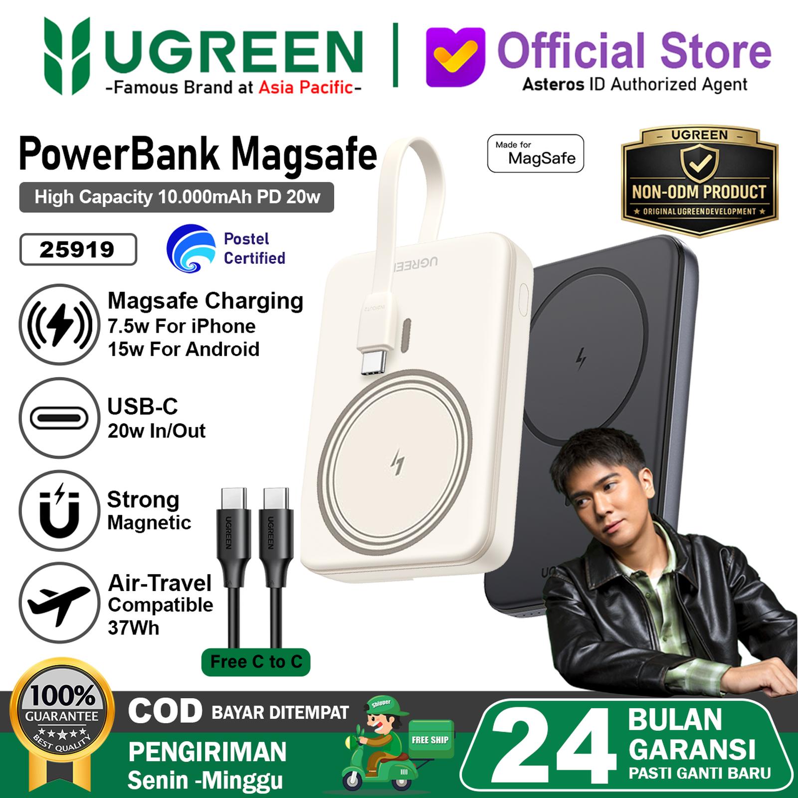 UGREEN PowerBank Magsafe Wireless Fast Charging 7.5w 15w 20w 10000mAh For iPhone Samsung - 10.000Mah Grey