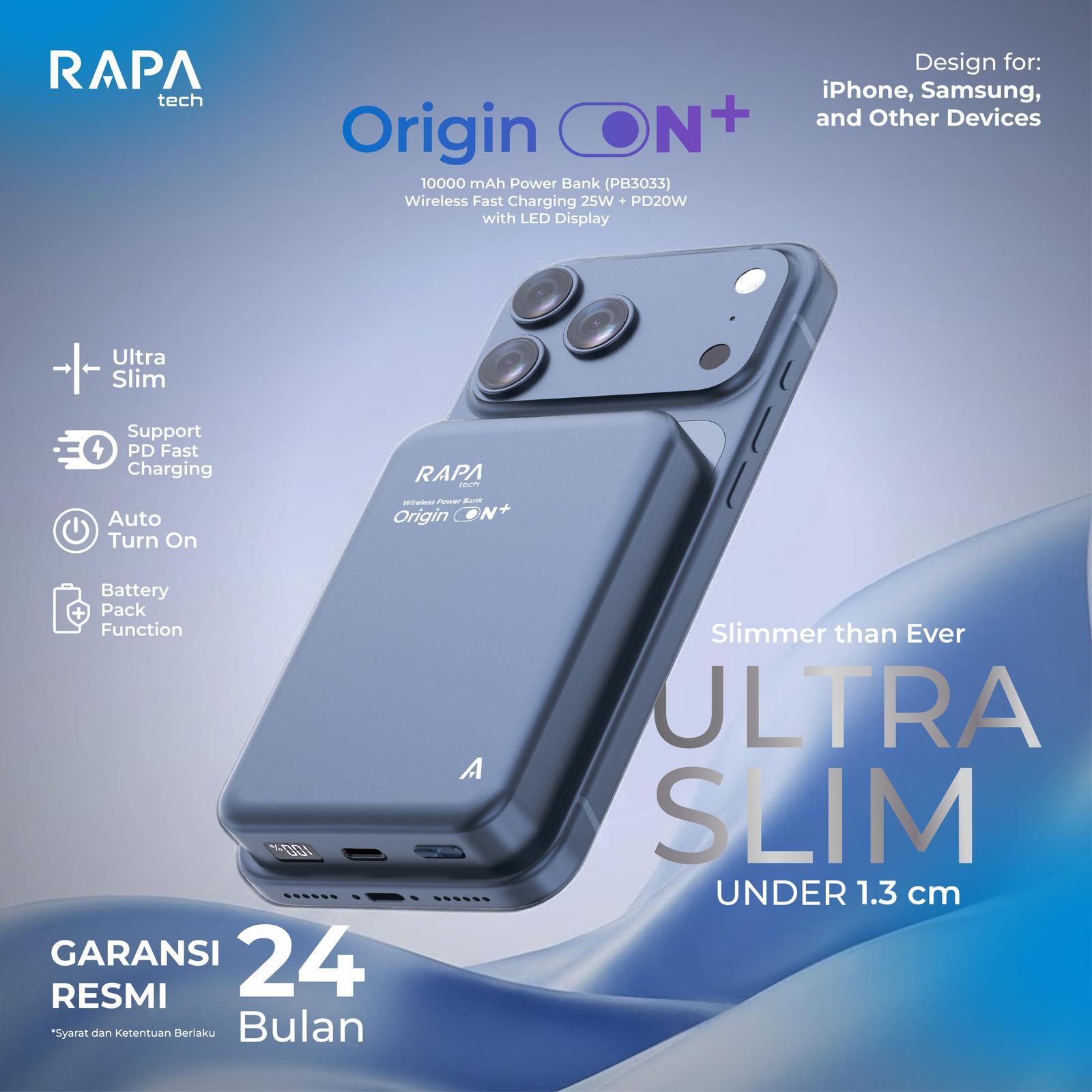 RAPAtech Powerbank Origin ON+ Blue Edition / Qi2.2 25W LED Display 10000 mAh mAh Wireless Fast Chargin…