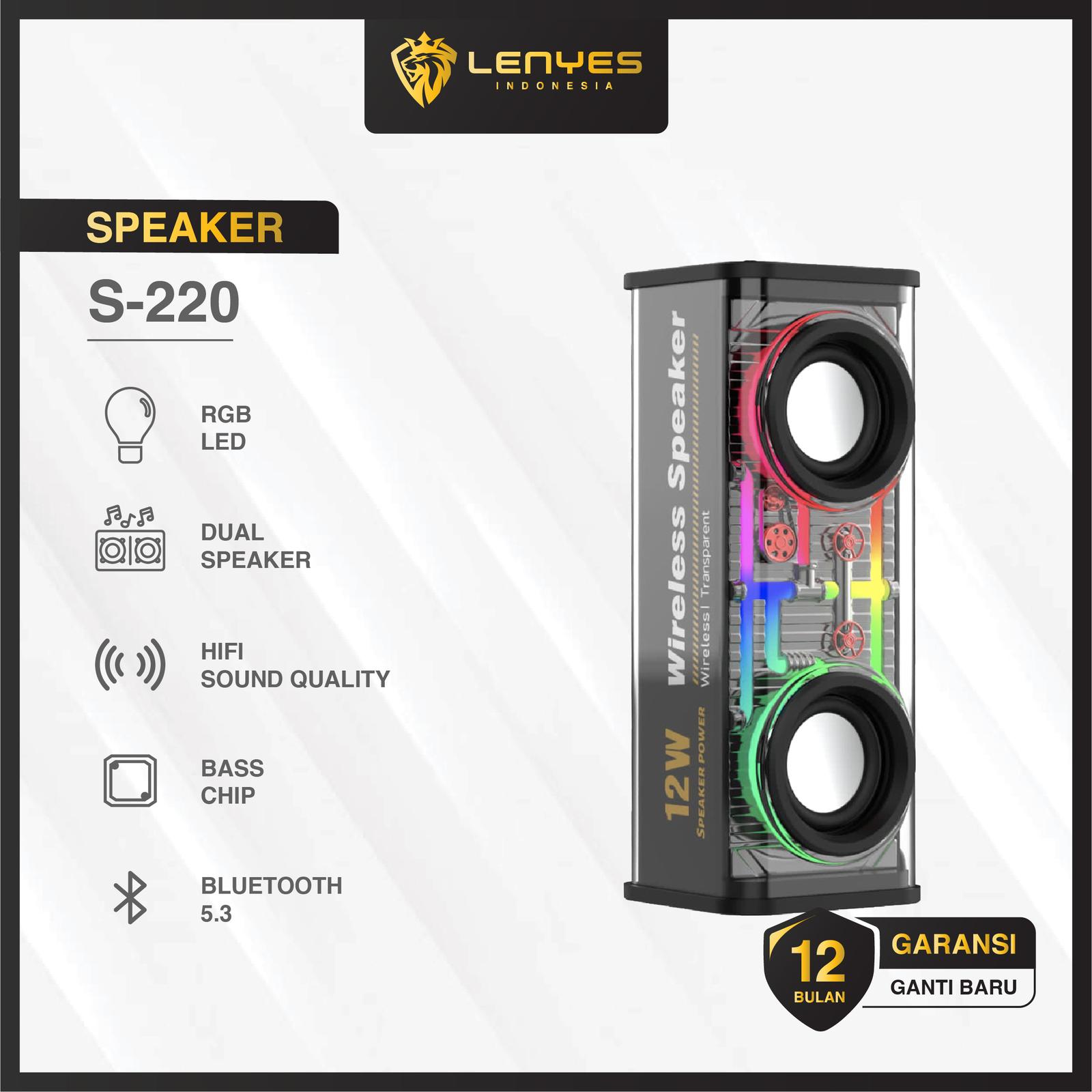 LENYES S220 12W Mini Transparan Wireless Speaker Bluetooth 5.3 Transparant RGB LED Light TWS Portable…